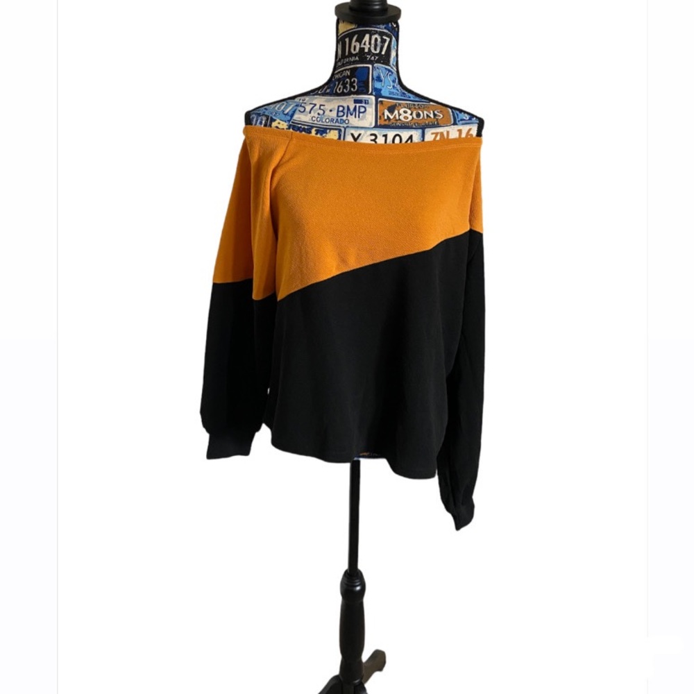 Shein off the shoulder top. Asymmetric color block orange/black.